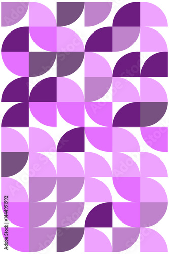 Geometric seamless pattern with rounded shapes in pink and purple tones, abstract background for textile and surface design