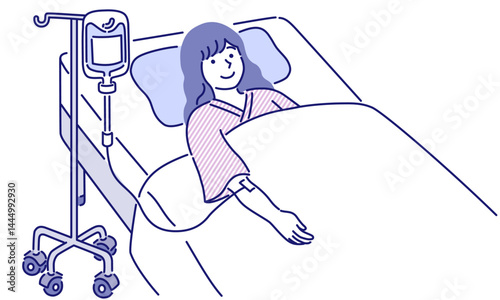 点滴を受けてリラックスする女性のシンプルなベクターイラスト
