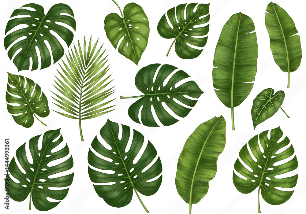 Fototapeta premium Tropical Leaves Watercolor Set - Isolated on transparent background