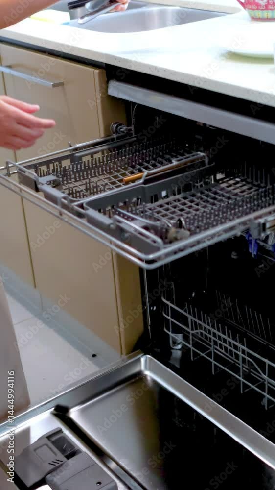 Loading Cutlery into a Dishwasher in Modern Kitchen Loading Cutlery into a Dishwasher in Modern Kitchen