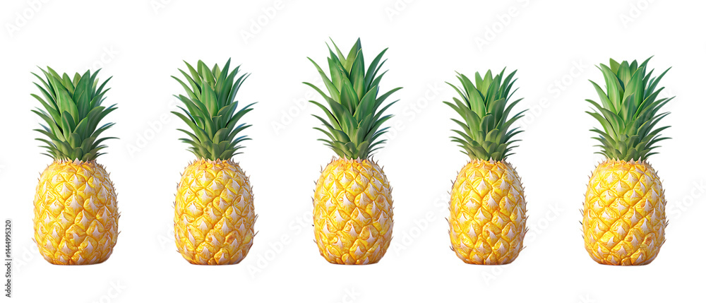 Pack of Pineapples in Five Different Poses Against Transparent Background for Tropical Food Design, Healthy Lifestyle Projects, or Exotic Product Branding Pack of Pineapples in Five Different Poses Against Transparent Background for Tropical Food Design, Healthy Lifestyle Projects, or Exotic Product Branding