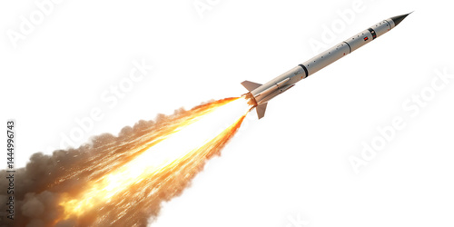 missile rocket with fire trail isolated on white background