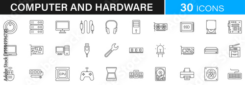 Computer and gardware icon pack | Detailed Outline | Editable Stoke 60 icon | Victor illustrator.