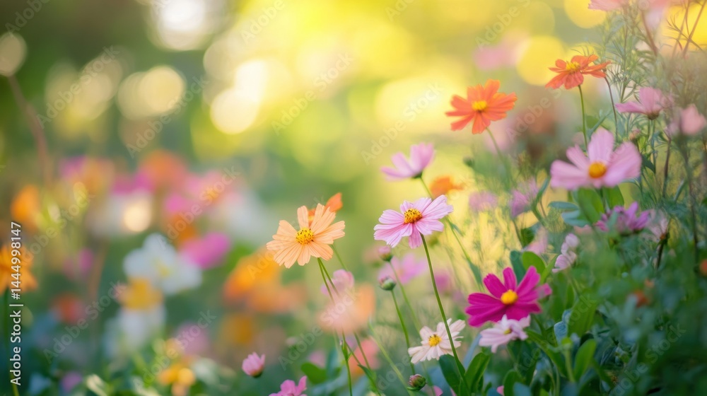Beautiful colorful flowers growing in a bright and sunny garden