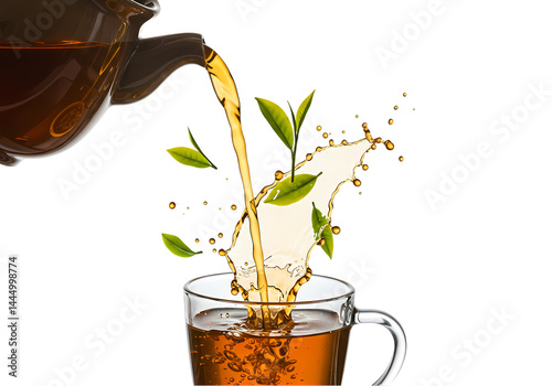 Pouring Tea Leaves into Cup on Transparent background
