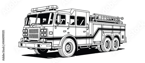 Classic Fire Truck Line Art Illustration