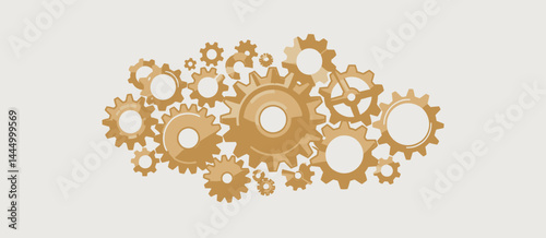 Abstract Golden Gears Interlocking Mechanism Teamwork Concept