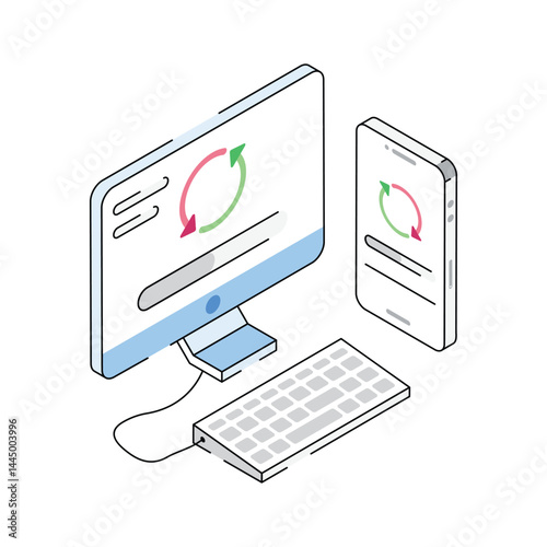 An editable icon of data backup designed in isometric style