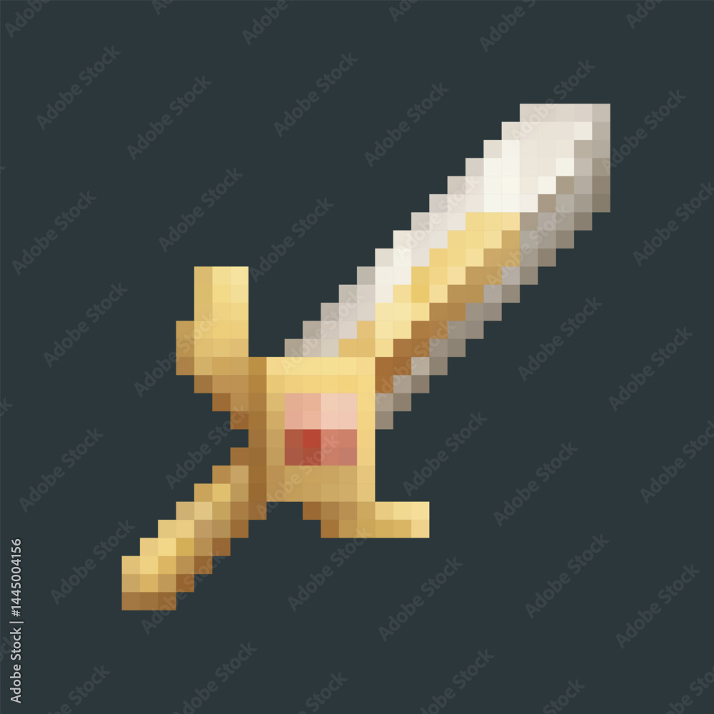 Fototapeta premium golden sword in pixel art style with isolated background