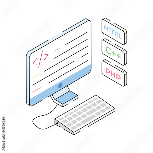 Grab this amazing isometric icon showing programming software