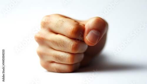 Close-up of a clenched fist on a white background