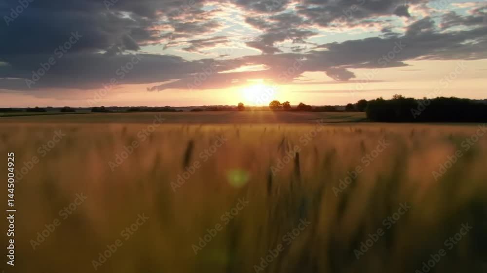 Scenic View Of Landscape With Crops In Farm At Sunset Scenic View Of Landscape With Crops In Farm At Sunset