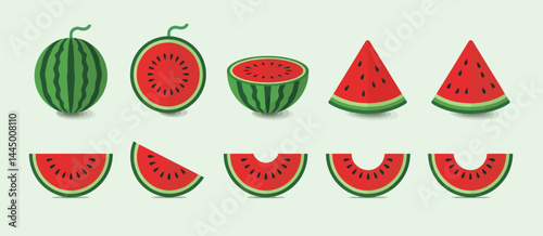 Watermelon Slices and Whole Fruit Flat Lay Illustration