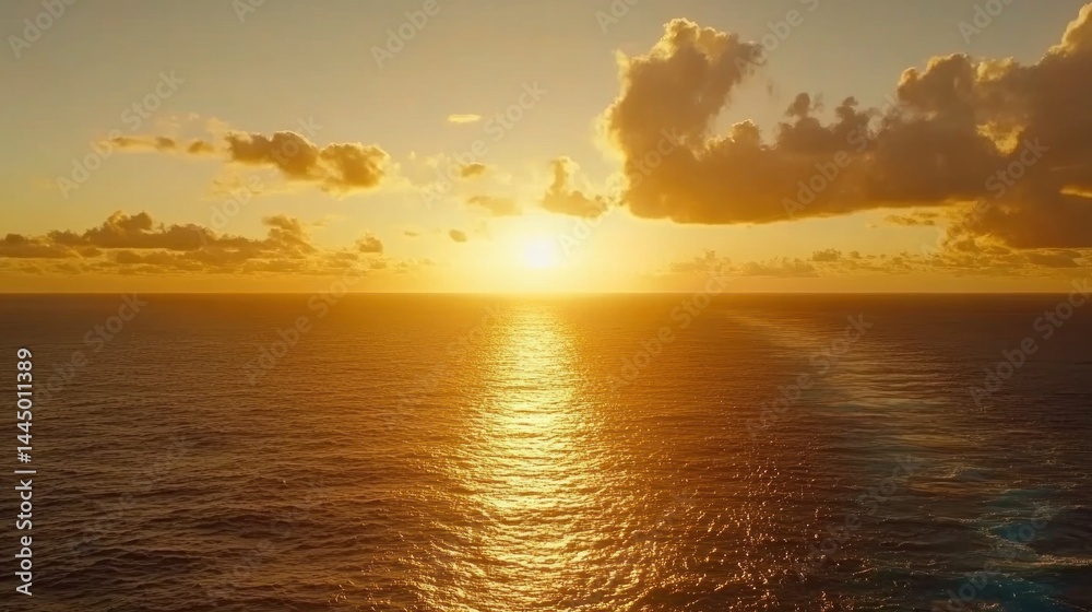 Fototapeta premium Golden sunset over a vast ocean expanse.