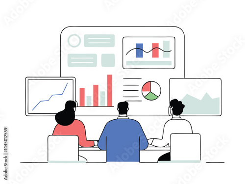 Market Research – Businesspeople Analyzing Data on a Large Screen for Strategic Insights