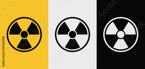 Radiation Symbol Icon on Yellow Gray and Black Backgrounds