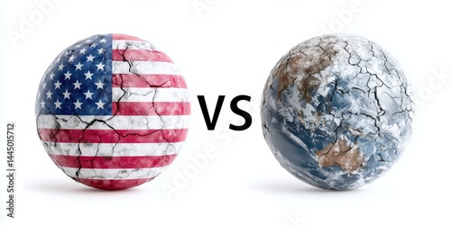 Earth sphere next to a fragmented map of the United States, symbolizing secession