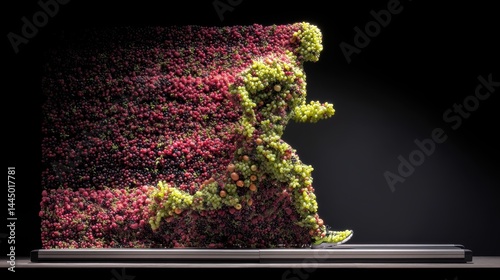 Shape of a running person on a treadmill made of vegetables and fruits, the concept of healthy eating and an active lifestyle