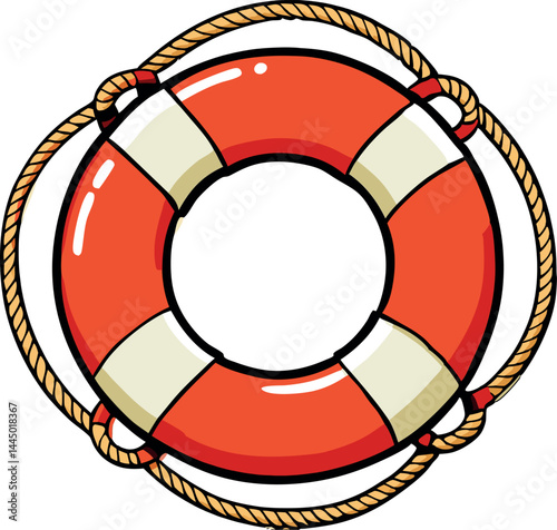 High-Quality Vector Illustration of a Lifebuoy Ring for Safety and Rescue – Essential Nautical Icon for Maritime Emergency Response, Water Rescue, and Digital Stock Designs
