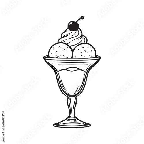 Minimalist line drawing of ice cream sundae in glass