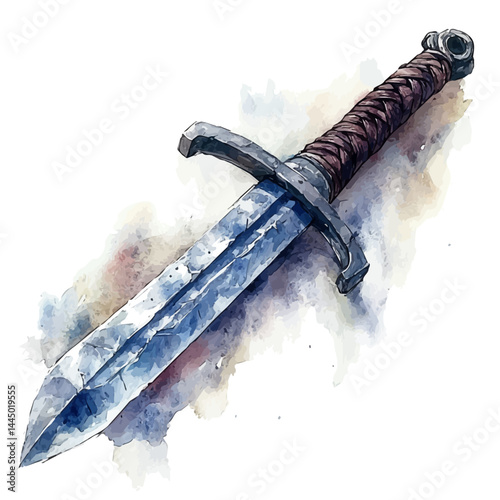 illustration of Cavalry Saber With Braided Knot, watercolor vector, isolated on a white background.