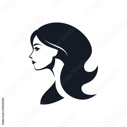 beautiful woman face side view silhouette vector icon on white background