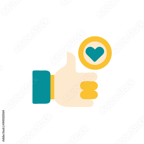 Icon of Hand Giving Thumbs Up with Heart Symbol on White Background  