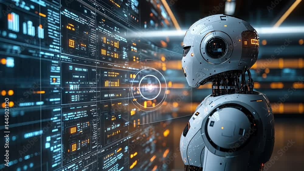 Advanced Robot Analyzing Data Streams on Futuristic Interface Advanced Robot Analyzing Data Streams on Futuristic Interface