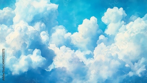 Fluffy clouds in vibrant sky