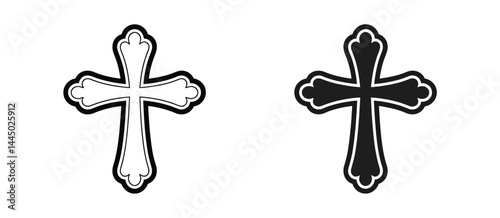 Ornate Christian Crosses Black and White Design Elements