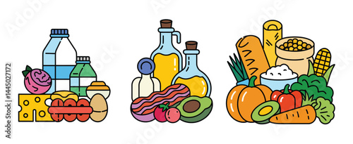 Grocery Shopping List Illustration with Dairy Produce and Grains
