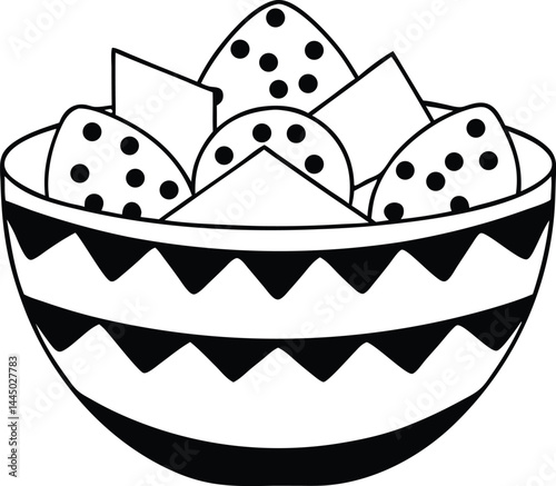 Nachos bowl with dip sauce, glyph icon 
