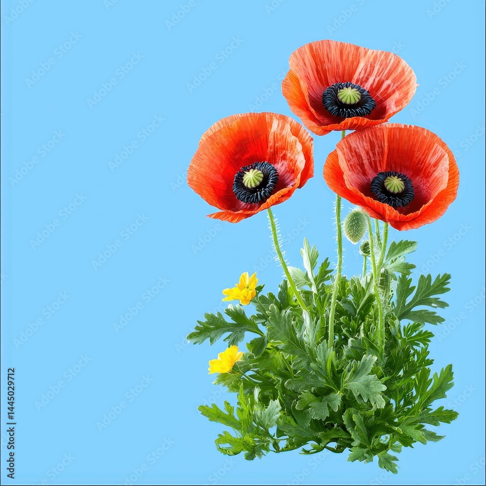 Fototapeta premium Trio of beautiful red flowers elegantly arranged in a stylish vase creating a stunning display
