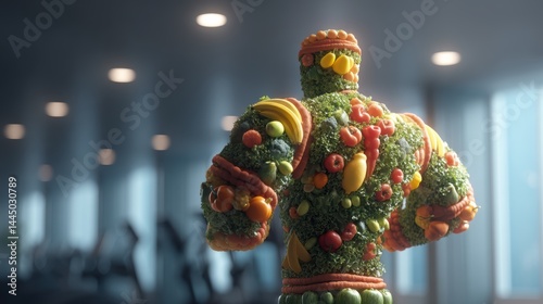 Obraz na płótnie Silhouette of an athlete made of vegetables and fruits symbolizes a diet and a healthy lifestyle w salonie