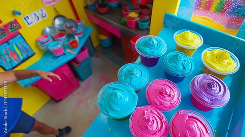 Colorful Cupcakes and Creative Kitchen Setup for Art Projects