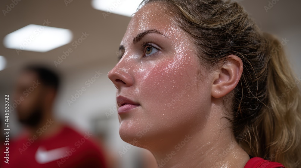 Focused on training and sweaty girl doing exercises in the gym