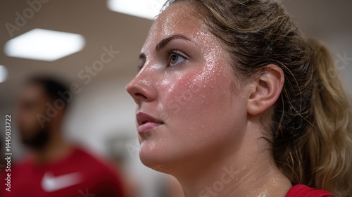 Obraz na płótnie Focused on training and sweaty girl doing exercises in the gym w salonie