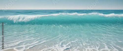 Crystal clear turquoise ocean, gentle wavelets with white foam, serene, water