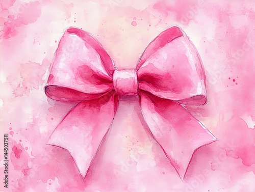 watercolor painting of a pink bow on a white background, big pink bow