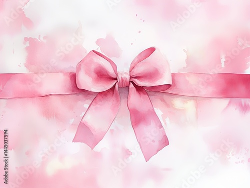 watercolor painting of a pink bow on a white background, big pink bow