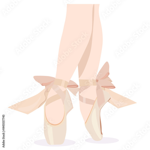 ballerina's feet in pointe shoes with ribbon bows