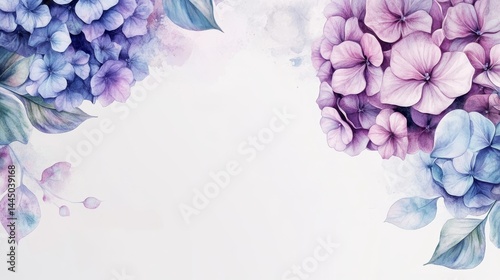 hydrangea frame background for Birthday and wedding cards with copy space. watercolor drawing of flowers. Festive flower concept with space for text. pastel wallpaper. Floral banner, greeting card