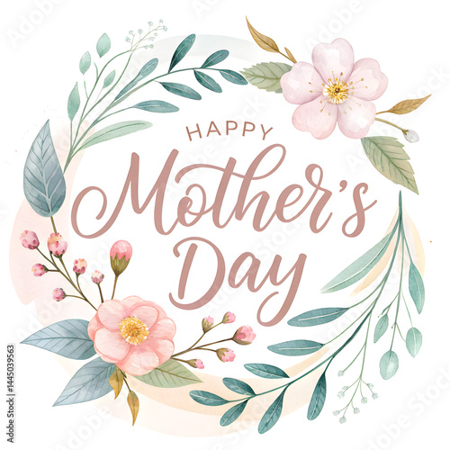 Floral watercolor wreath encircling a happy mother's day greeting beautifully