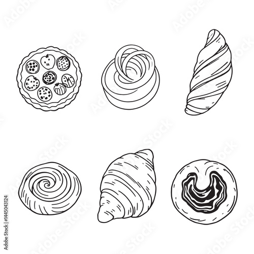Minimalistic line art representation of Danish pastry design