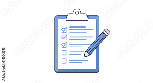 Good icon. Clipboard checklist with pencil writing notes