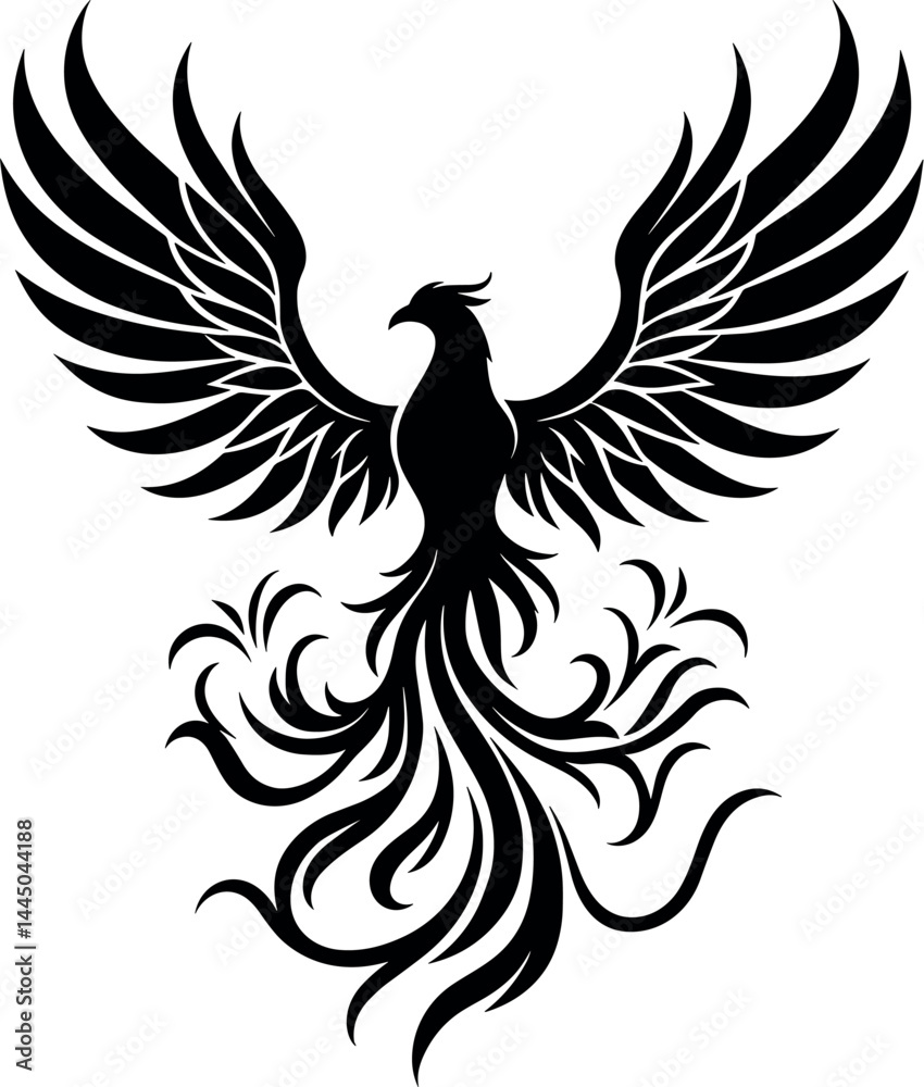 Fototapeta premium Phoenix vector black silhouette print design