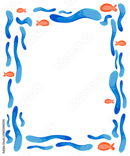 A color frame with sea fish, coral waves, or abstract lines on a separate white background. Vector.