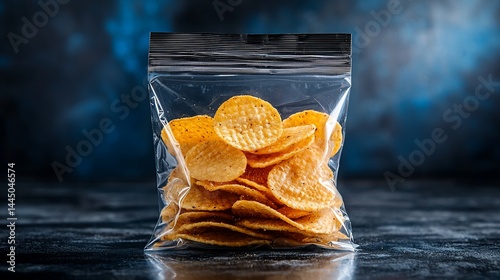 Crispy, seasoned chips in a clear plastic bag (1)