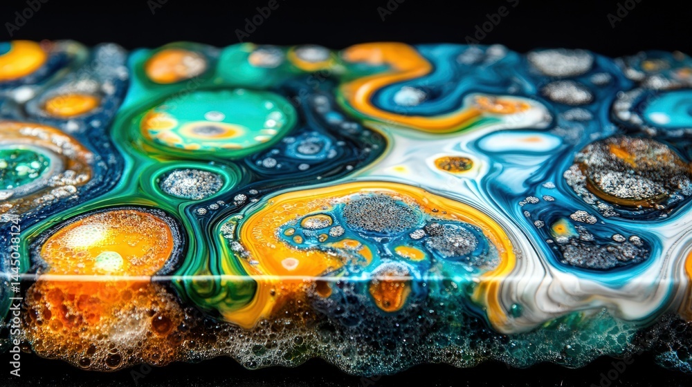 Fototapeta premium Abstract colorful liquid formations with bubble texture