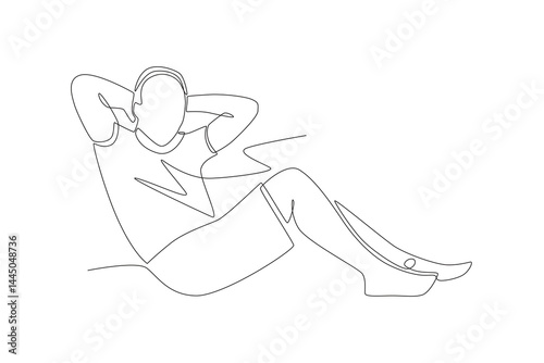 Old man doing sit ups. Oldman exercise concept one-line drawing